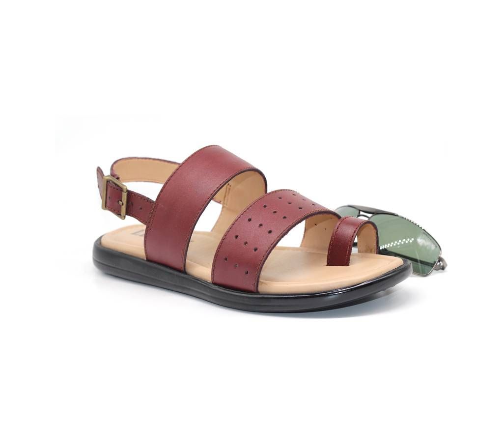 Menz Casual Leather Sandals 037  Red Brown