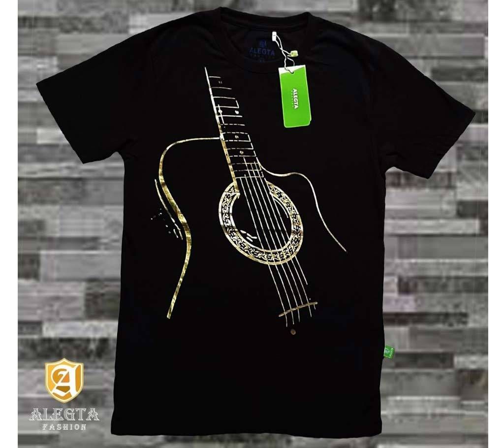 Golden guitar print cotton T-shirt