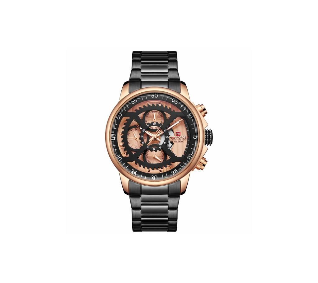 NAVIFORCE NF9150 Black Stainless Steel Chronograph Watch For Men - RoseGold & Black