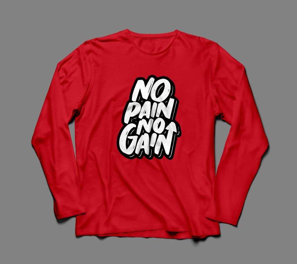 NO PAIN NO GAIN LONG SLEEVE RED COTTON TSHIRT FOR MEN