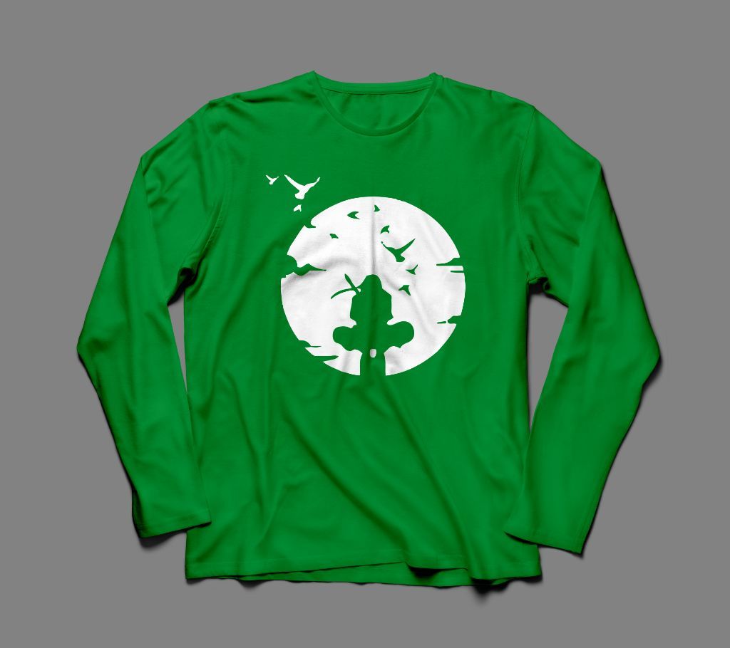 SAMURAI LONG SLEEVE GREEN  COTTON TSHIRT FOR MEN