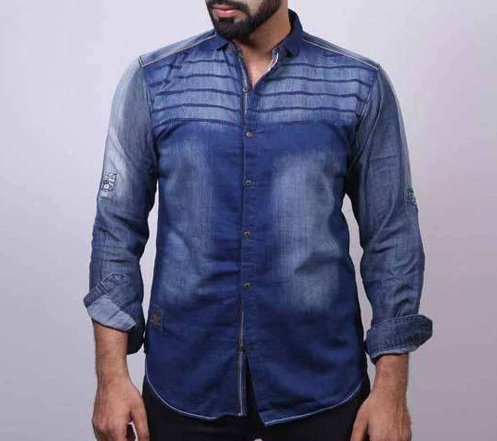 Blue Faded Denim Shirt For Men