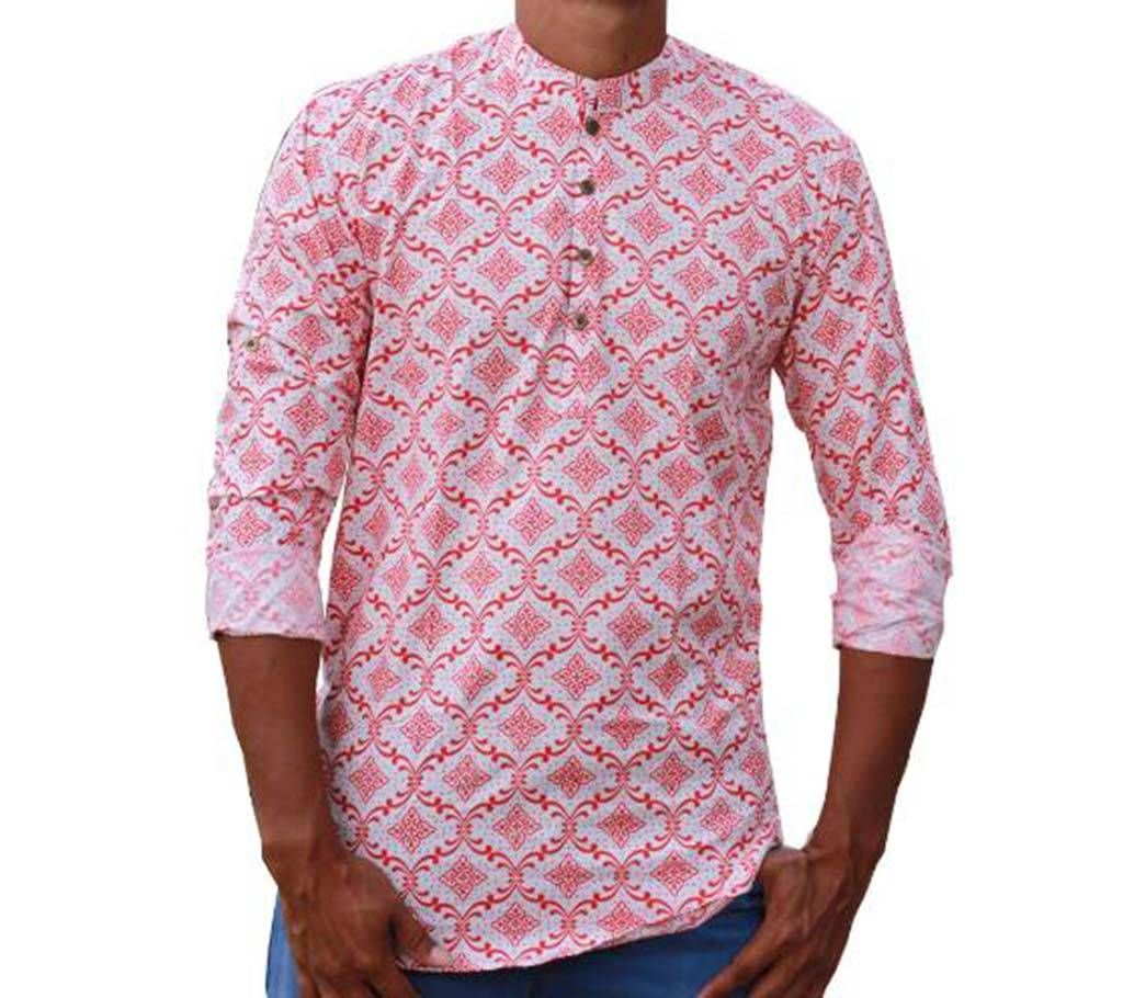 Mens Red Printed Cotton Katua