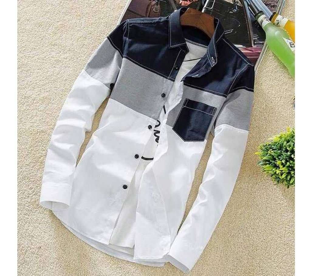 White and Ash Cotton Casual Shirt For Men