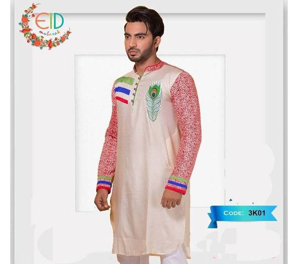 Gents Semi Colorful Printed Embroidery Panjabi