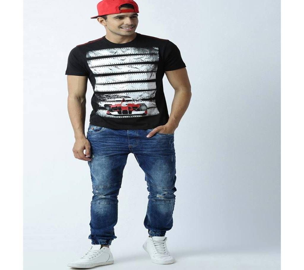 Racing Car Printed Menz Round Neck T-Shirt 