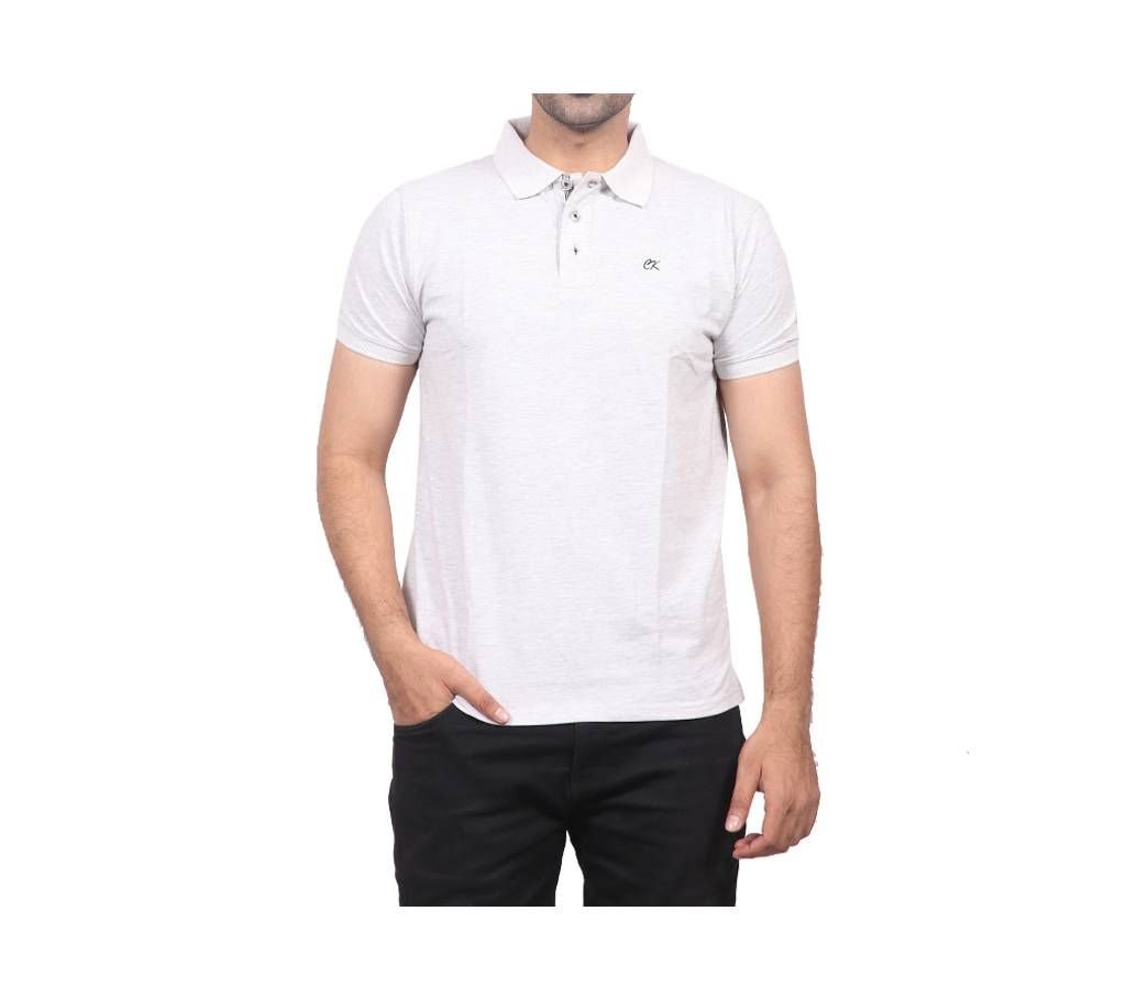 Light Gray Cotton Polo For Men