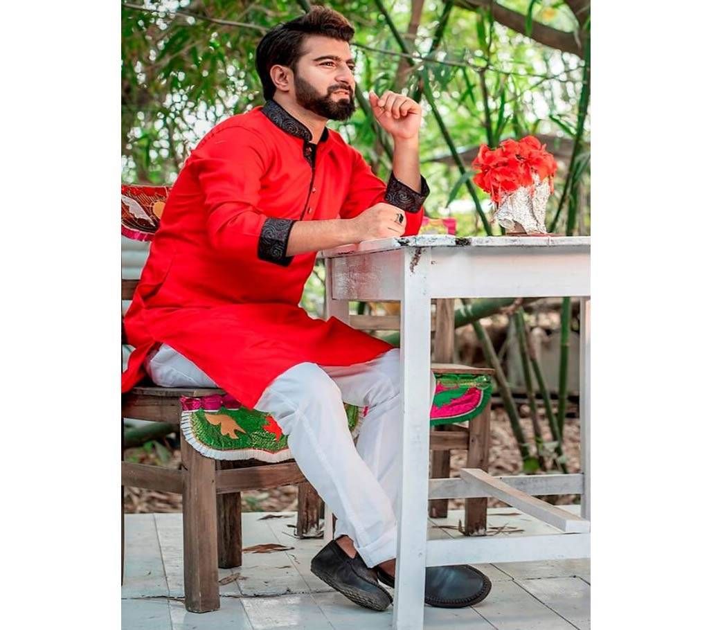 Red Contrast Cotton Panjabi