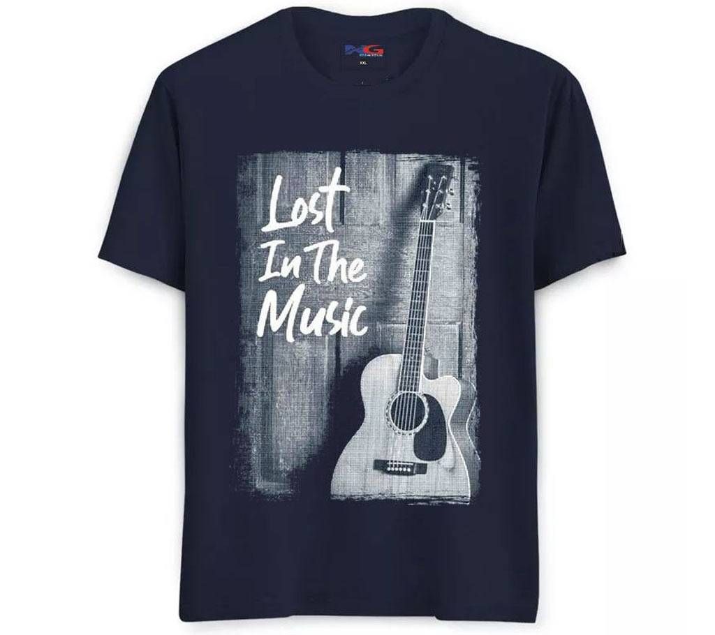 XXL - Summer Navy Blue Tshirt Lost in the Music Design - 526(Code-HS1035)