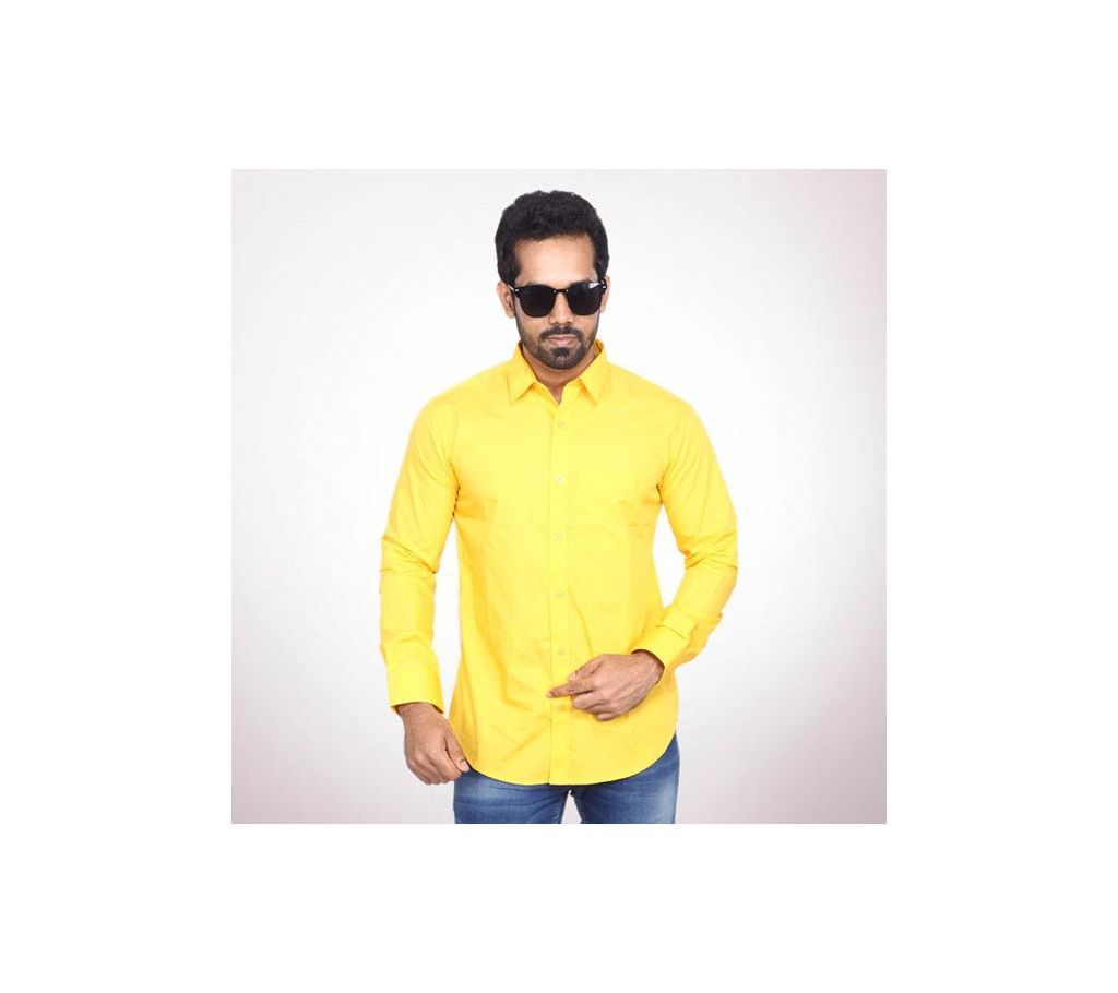 Yellow Cotton Formal Shirt For Men