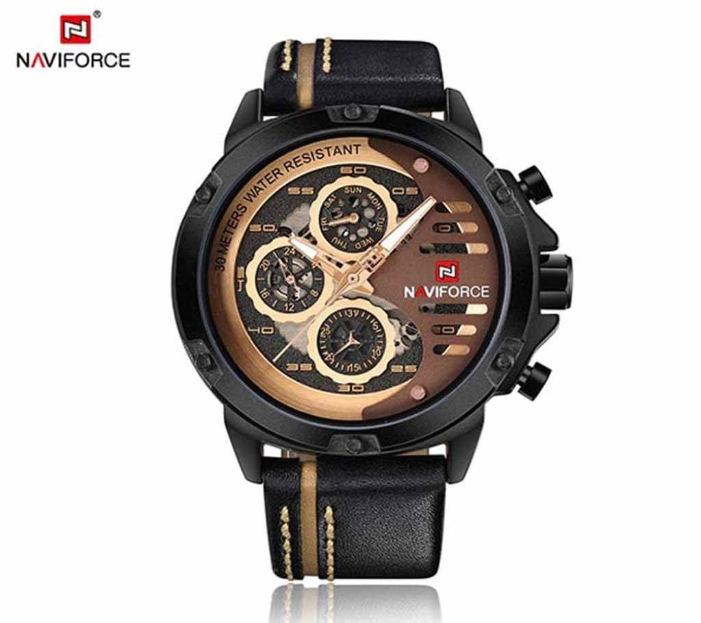 Naviforce NF9110 - Black Leather Wrist Watch for Men