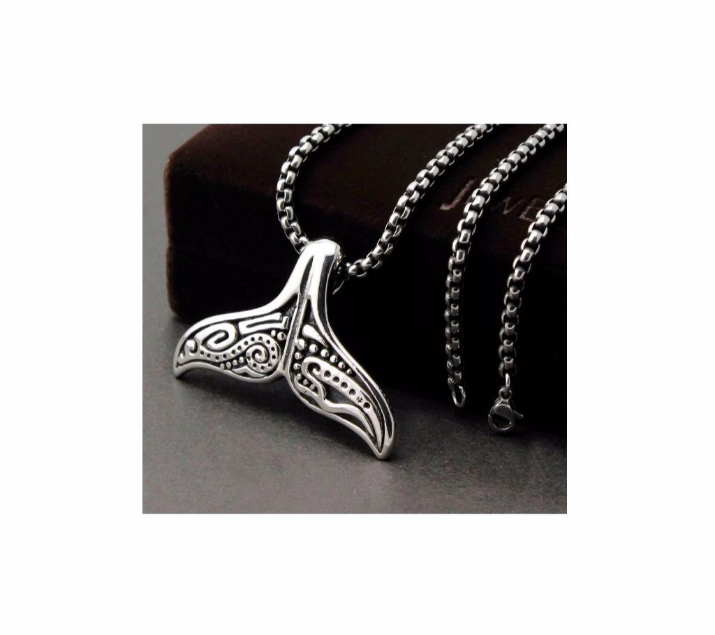 Solid Stainless Steel Whale Tail Men Long Necklaces