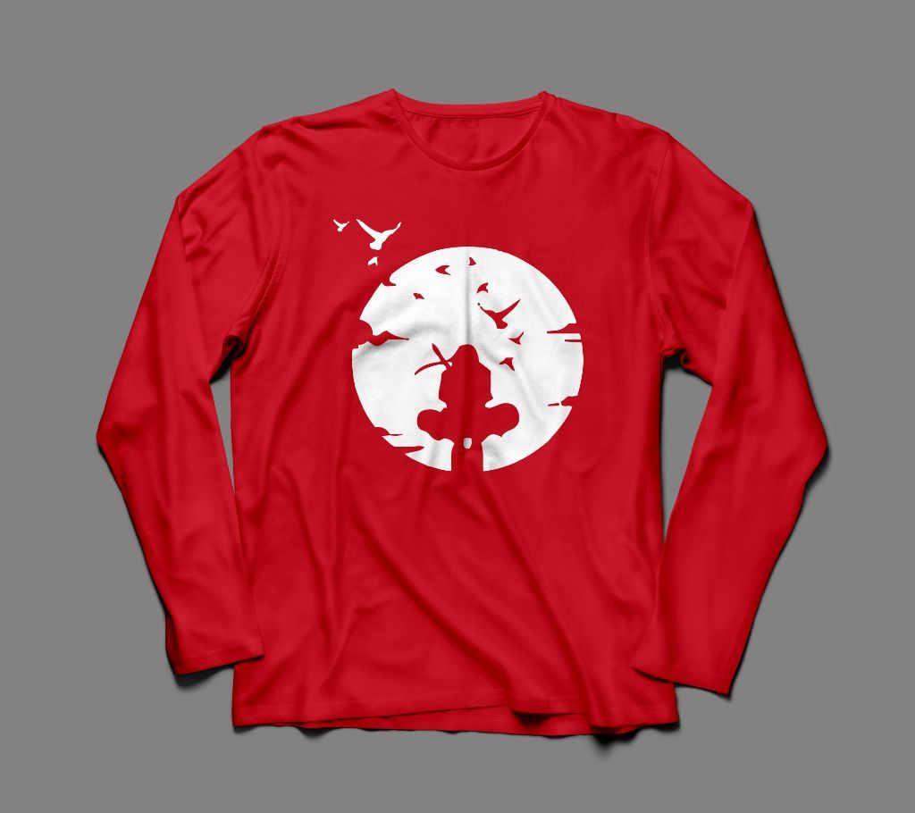 SAMURAI LONG SLEEVE RED  COTTON TSHIRT FOR MEN