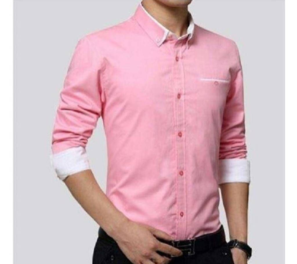 For Men Pink Long Sleeve Casual Shirt