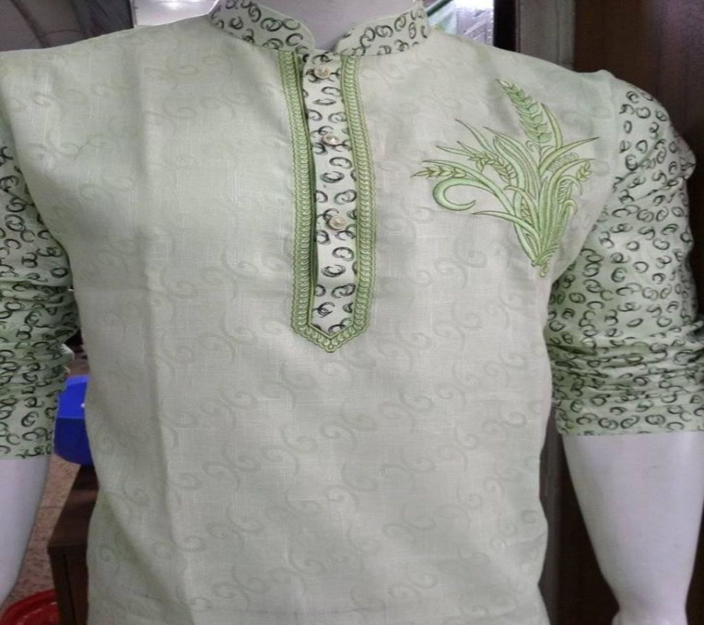 Indian Cotton Punjabi  - White Green 