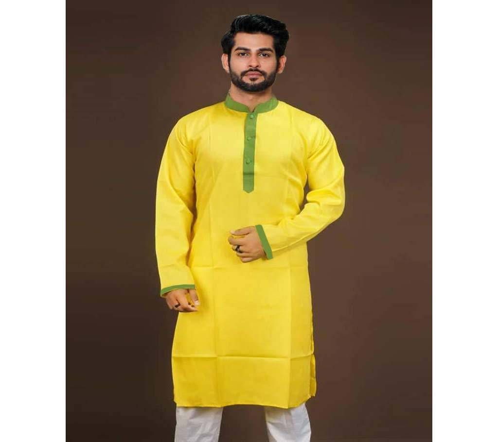 Yellow Semi Long Panjabi For Men 