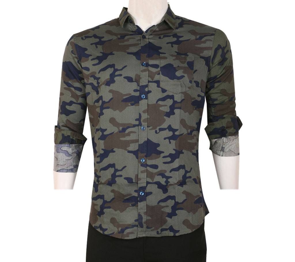 Army Print Cotton Full Sleeve Casual Slim Fit Shirt