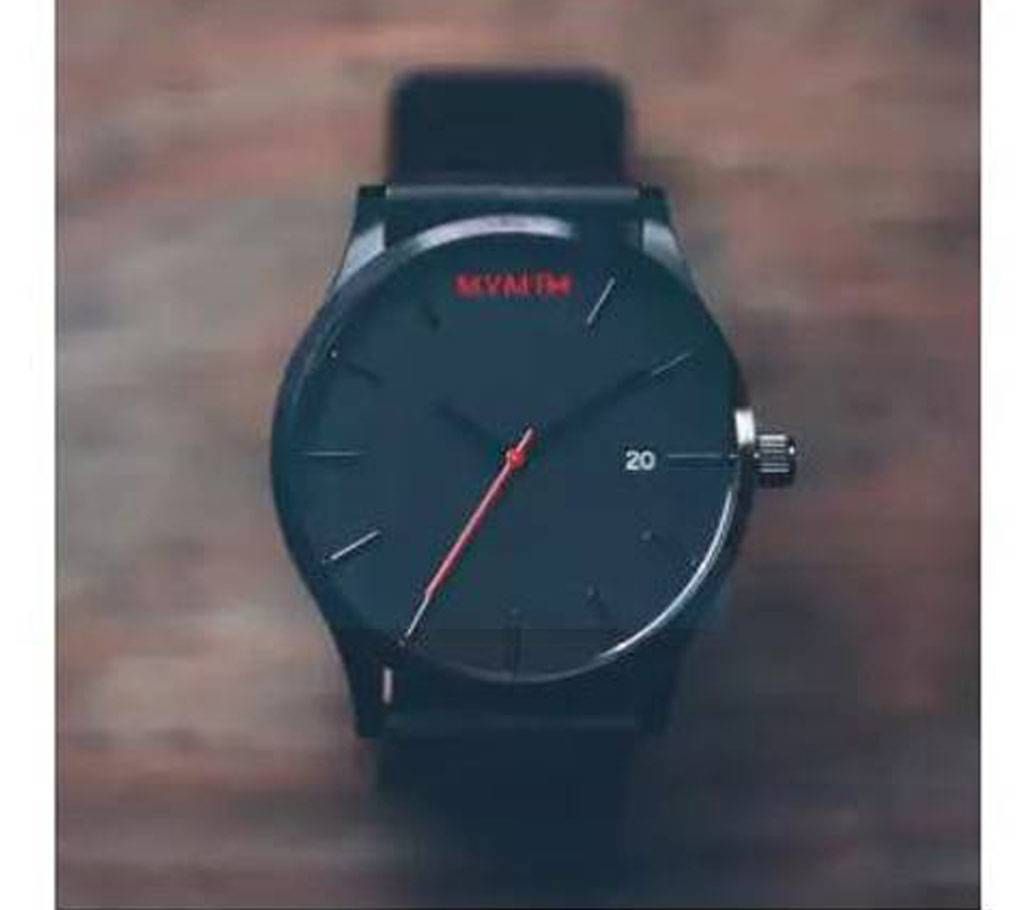 PU Black Leather Analog Watch for Men