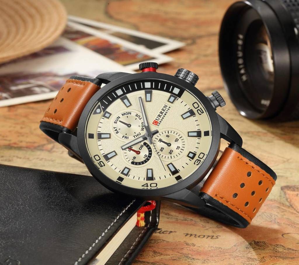 Gents Sports Leather Analog Quartz Wrist Watch