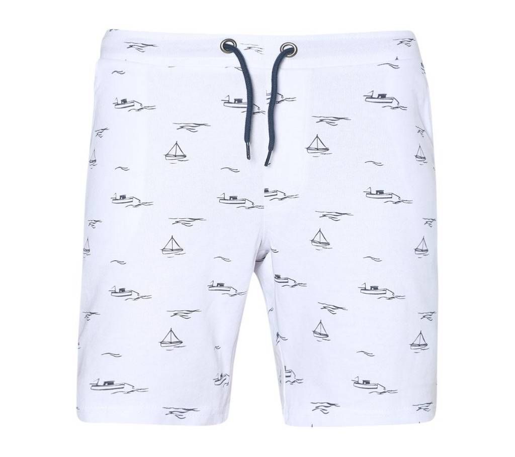 WHITE color printed cotton Short Pant For Men