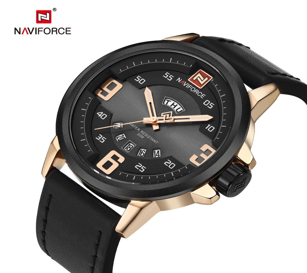 Naviforce Mens Analog Leather Strap Quartz Movement Watch (NF9086 RGB)