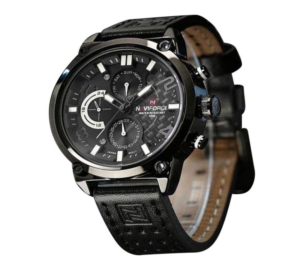 NF9068 Leather Analog Watch for Men - Black