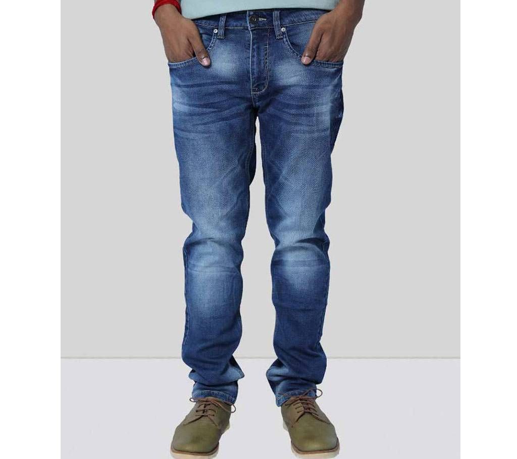 Mens Regular Fit Light Blue Knit Denim Long Pant Export Quality