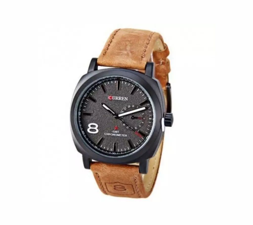 Curren Light Chocolate Leather Analog Watch For Men-Copy 