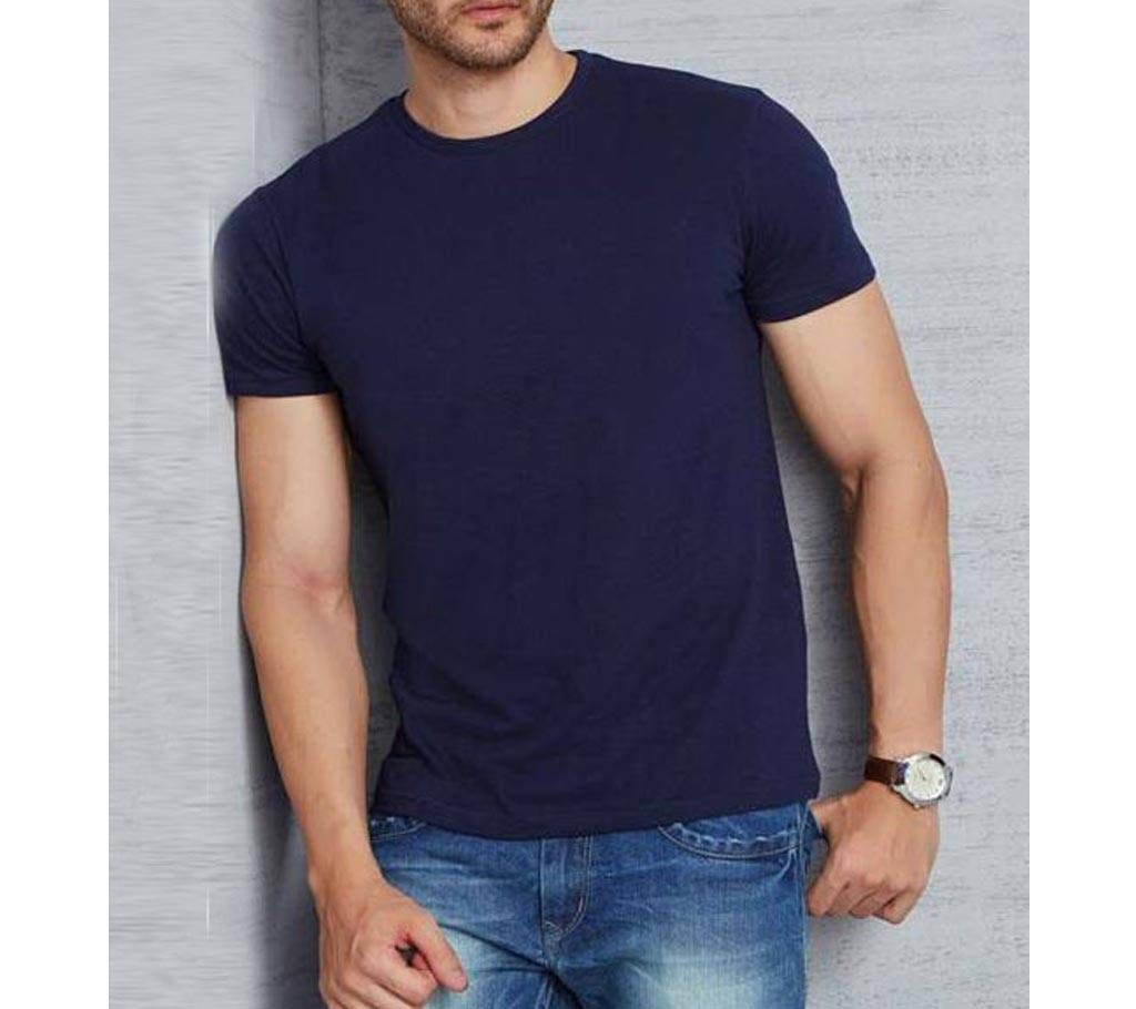 Navy Blue Round Neck Cotton T-Shirt