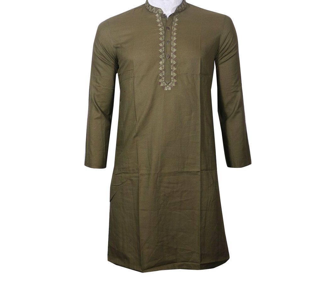 Long Cotton Punjabi for Men-Olive Color