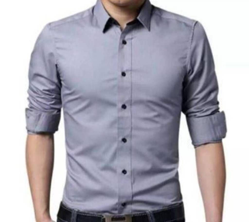 Gray Long Sleeve Casual Shirt For Men  Upf1