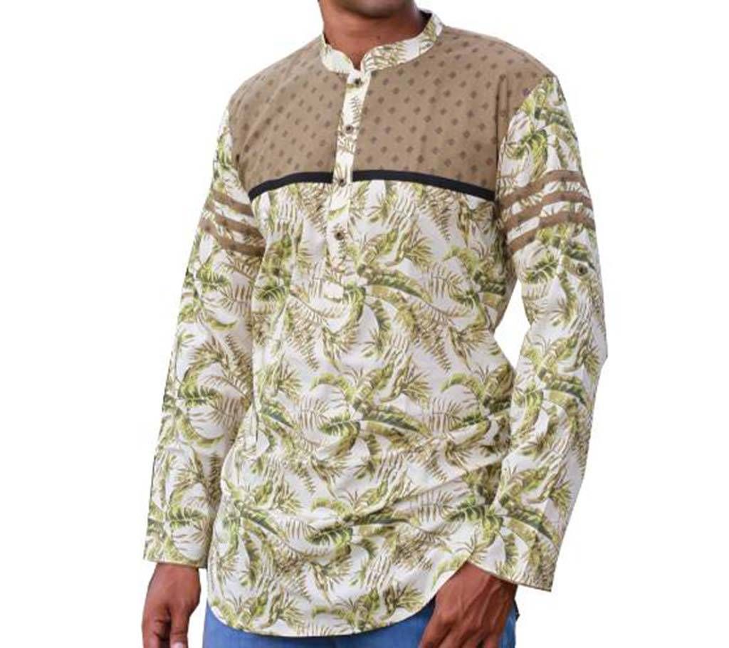 Mens Green Printed Cotton Katua