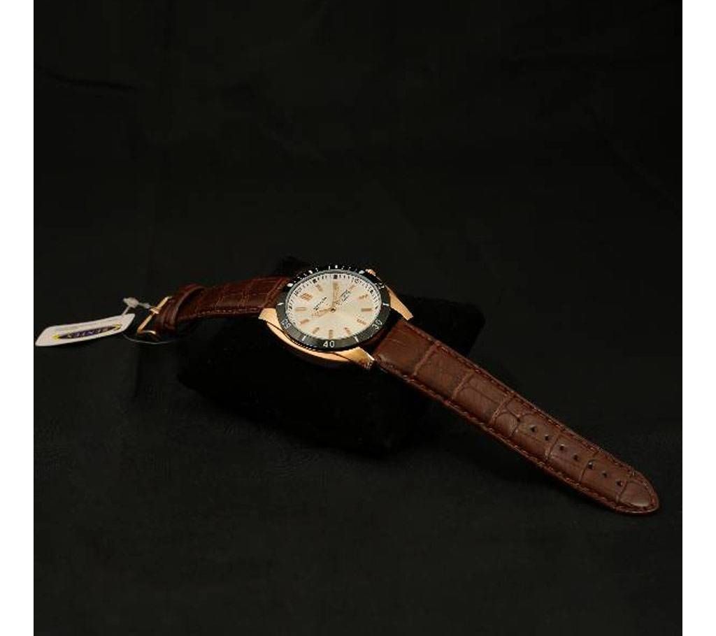 White Dial Brown Strap Leather Rentex Watch