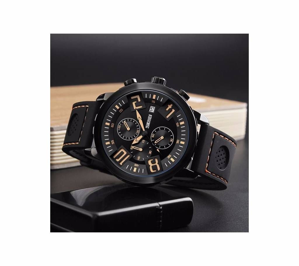 SKEMI 9153 - Black Silicone Chronograph Watch for Men