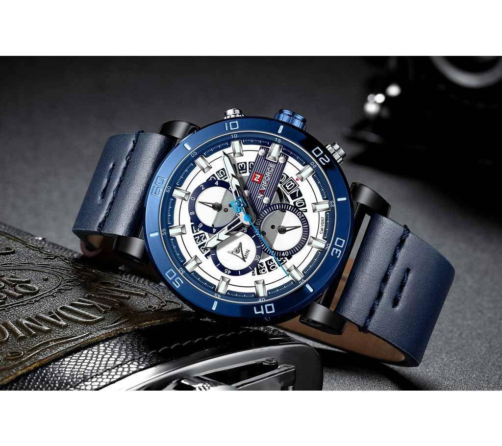 Product details of Naviforce Blue Leather Chronograph wrist Watch for Men - NF9131