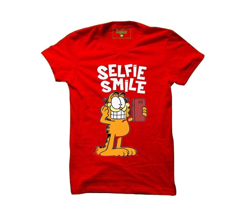 Summer Cotton Rubber print T-Shirt - Red - Selfie Smile