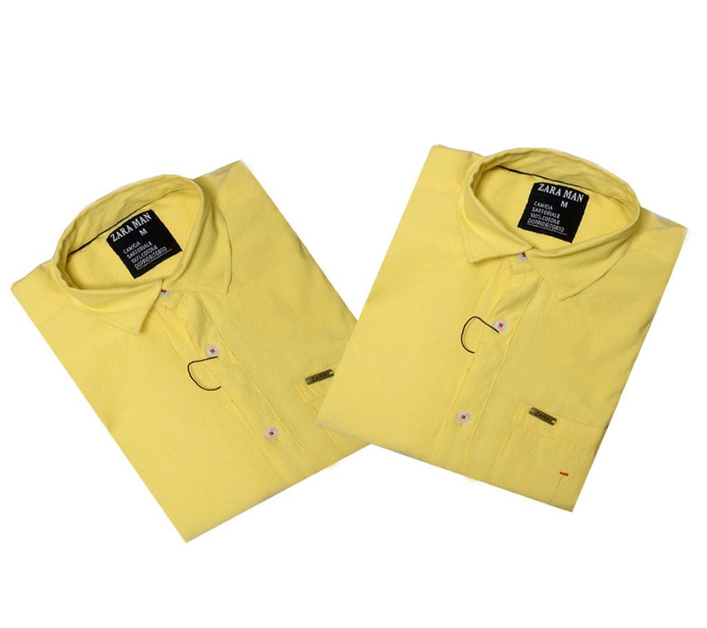 Yellow Long Sleeve Causal Denim Shirt