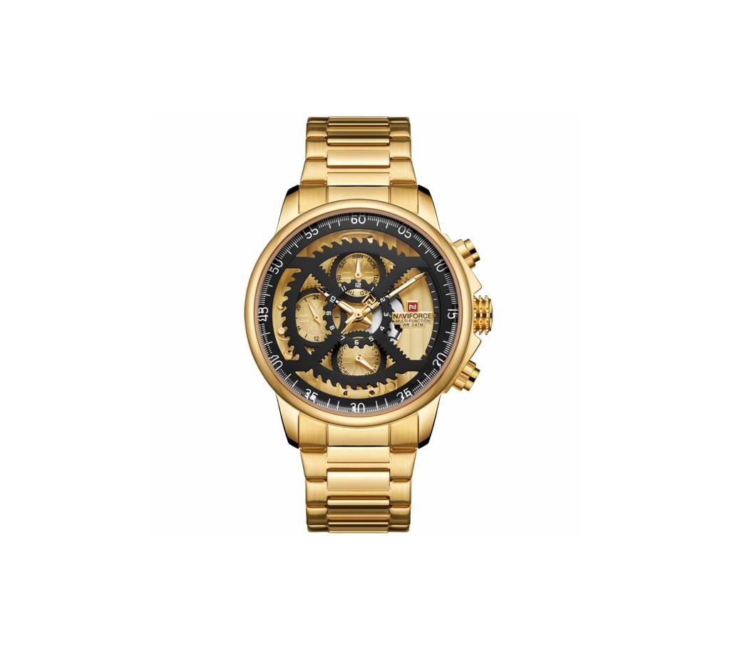 NAVIFORCE NF9150 Golden Stainless Steel Chronograph Watch For Men - Black & Golden
