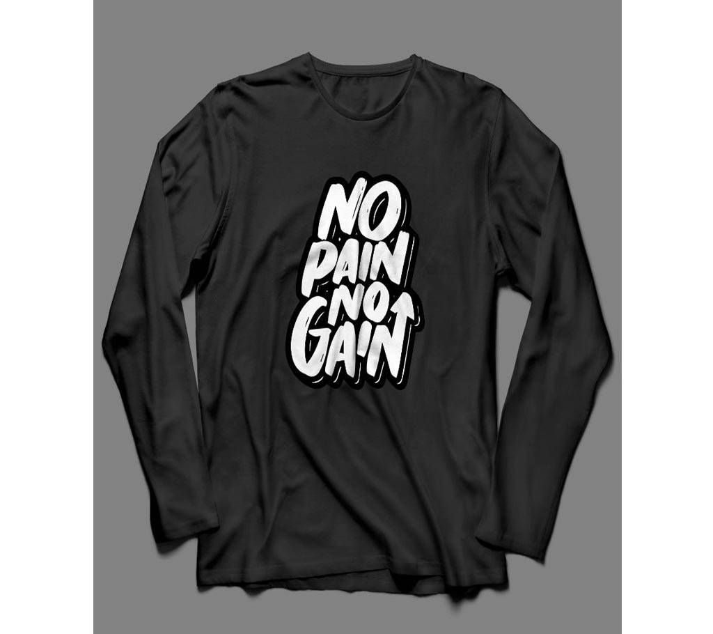No Pain No Gain Long Sleeve Black Cotton T-shirt
