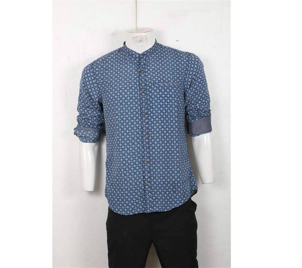 printed band collar shirt