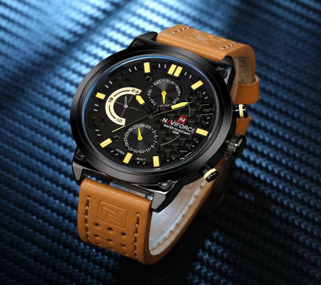 Naviforce Eid Collection NF9068  Brown PU Leather Analog Watch for Men