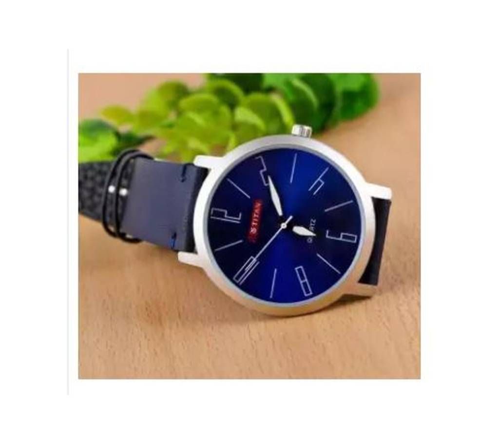 Blue PU Leather Analog Watch For Men