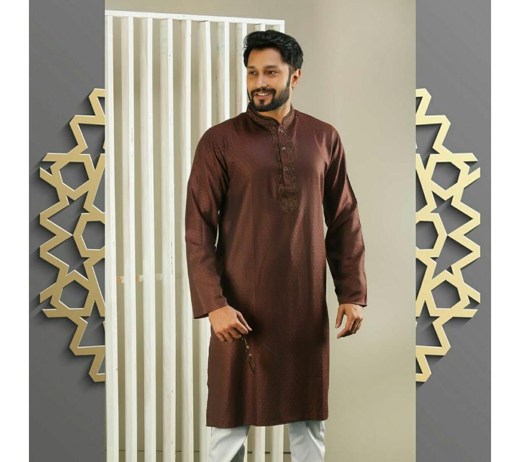 Men's Semi Long Panjabi Dark Chocolate Brown