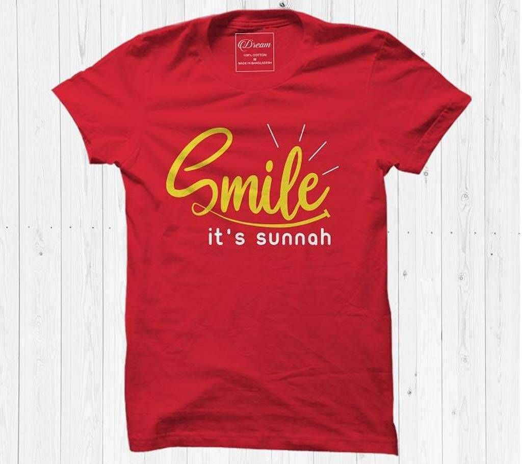 Smile Printed Cotton T Shirt For Men 