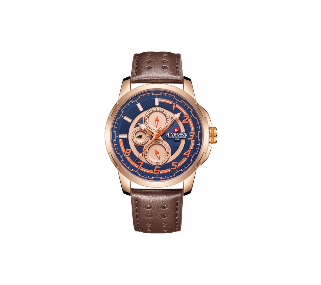 NAVIFORCE NF9142 Dark Brown PU Leather Chronograph Watch For Men - Dark Brown & RoseGold