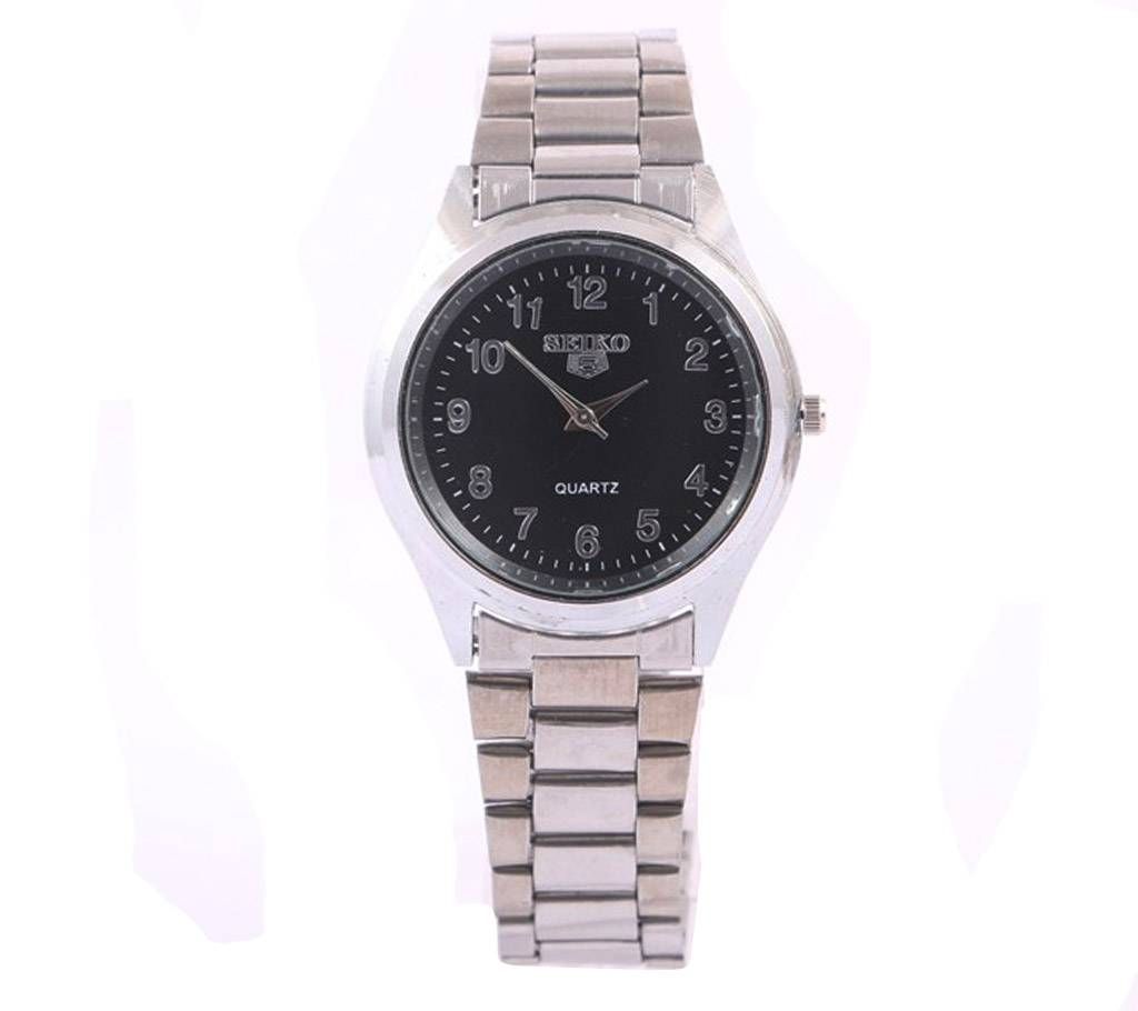 SEIKO Silver Dial Stainless Steel Watch For Boys & Girls-Black