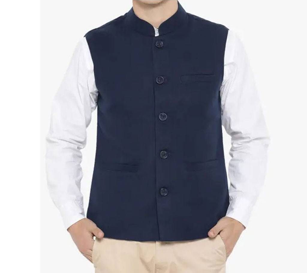 Blue Cotton Waistcoat For Men