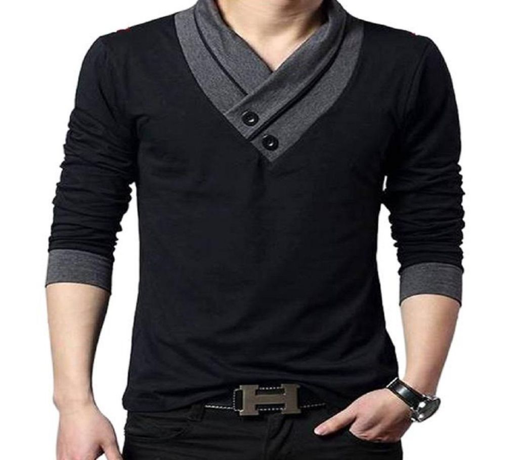 Black cotton full sleeve T-shirt for men