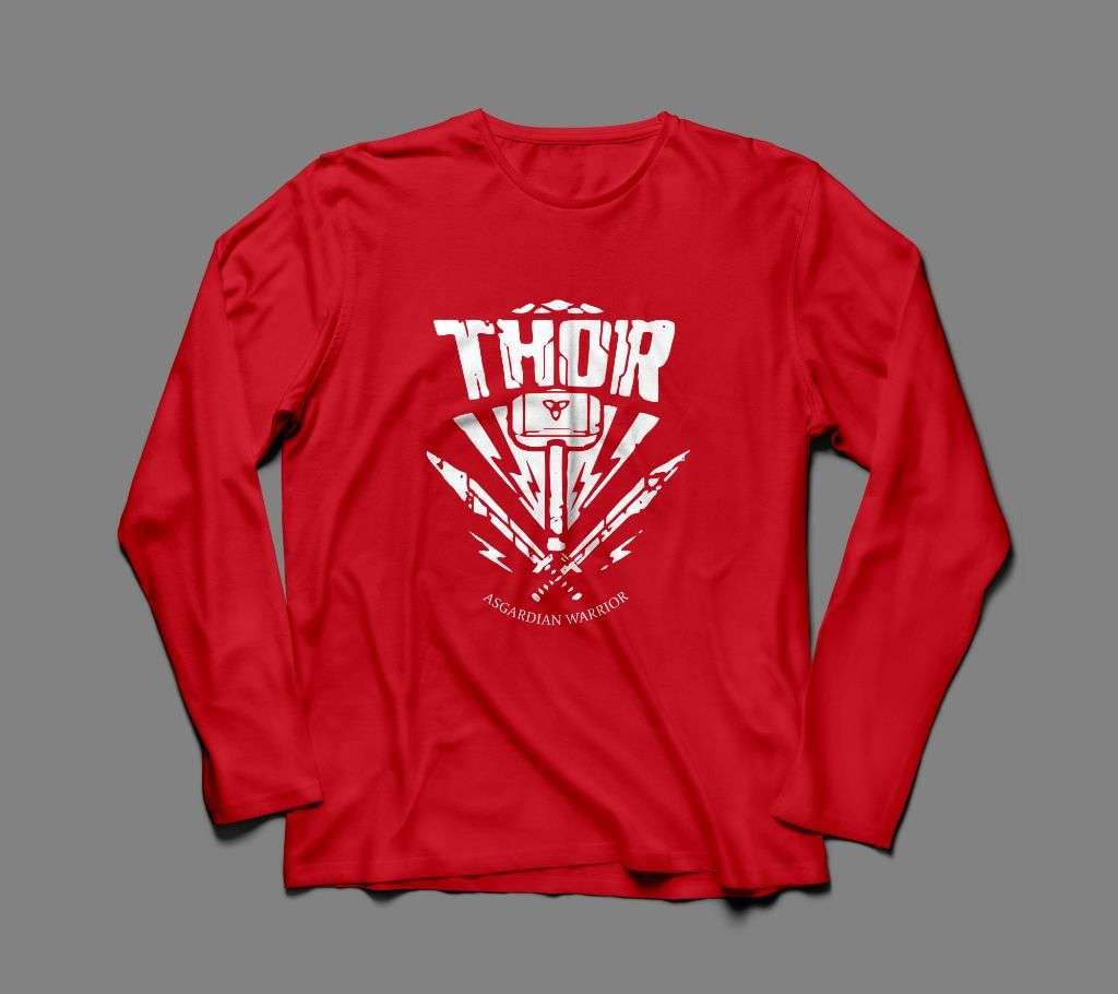 THOR LONG SLEEVE RED  COTTON TSHIRT FOR MEN