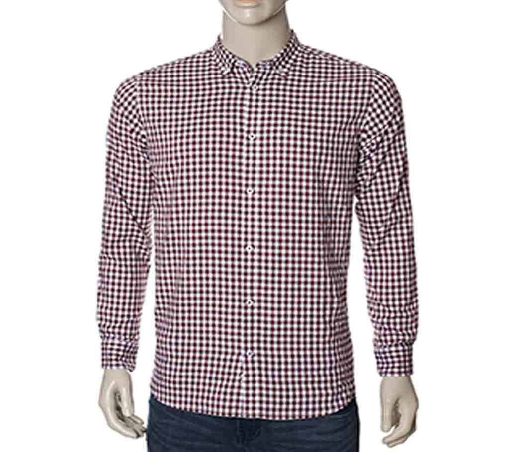 Men's Casual Shirt (THCS98) MARUN & WH CHECK
